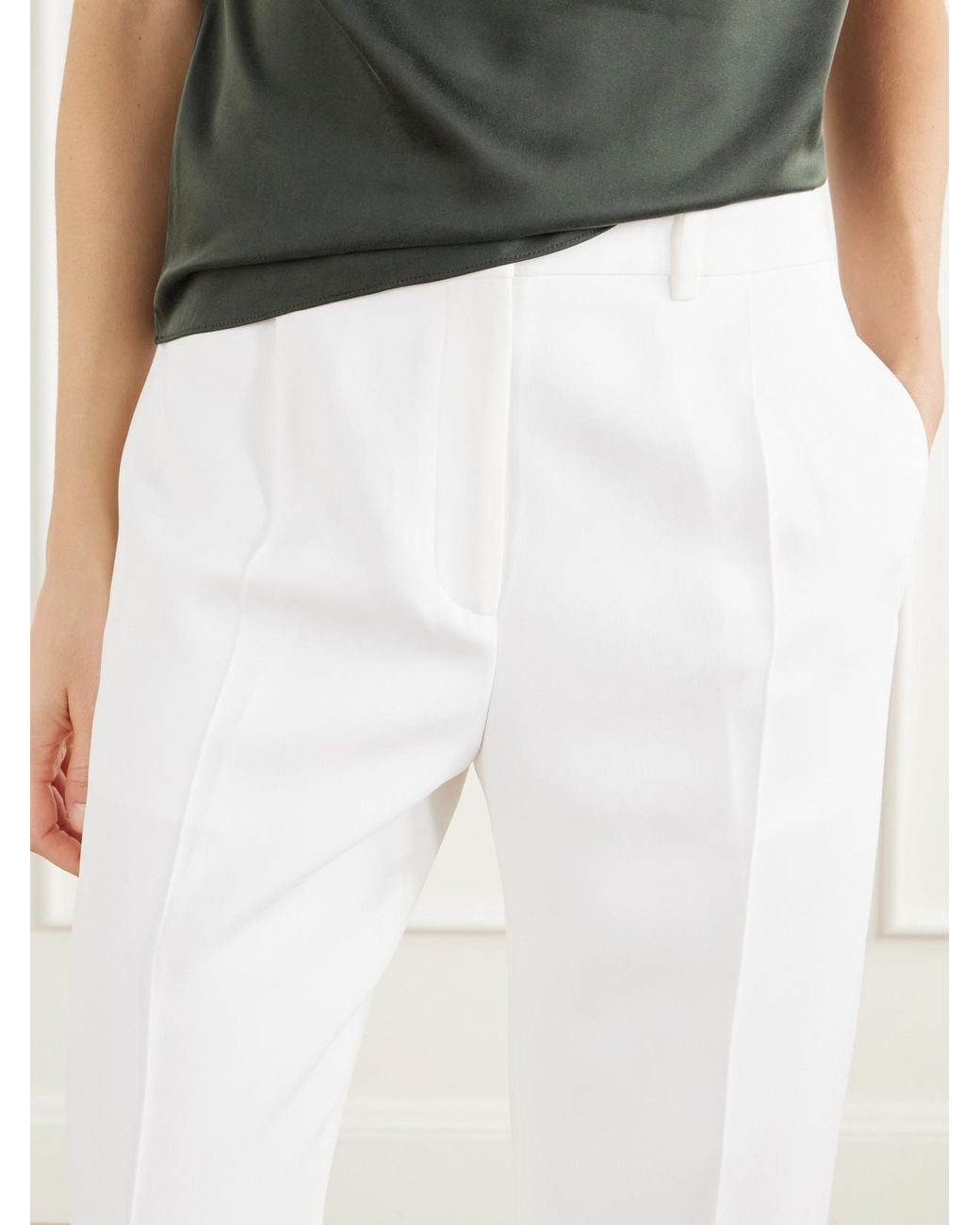 Brandon Maxwell White The Irving Pleated Crepe Tapered Pants