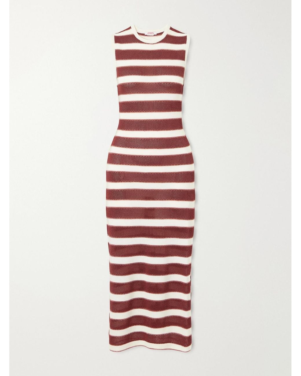 Eres White Régulière Striped Metallic Cotton-Blend Midi Dress