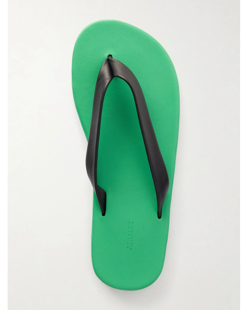 Auralee Green Leather Flip Flops