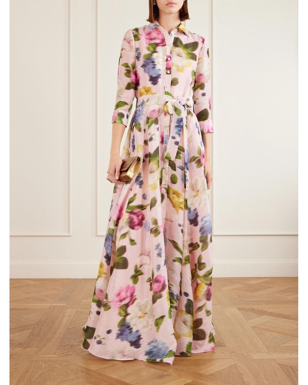 Carolina Herrera Pink Floral-Print Linen And Silk-Blend Gown