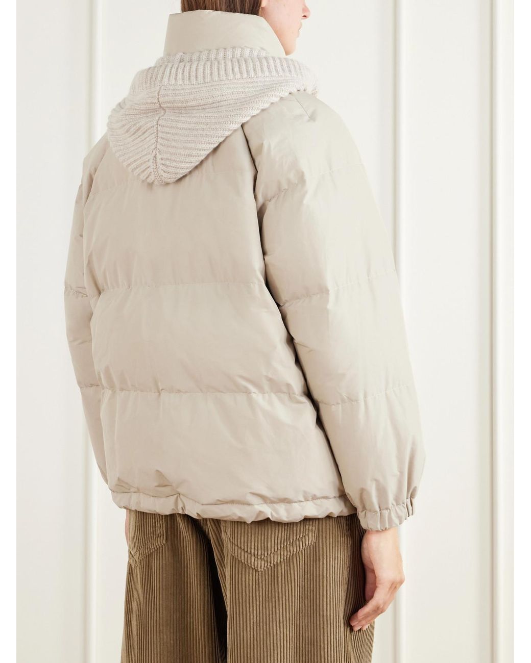 Brunello Cucinelli Natural Hooded Quilted Padded Cashmere-Trimmed Cotton-Blend Shell Jacket