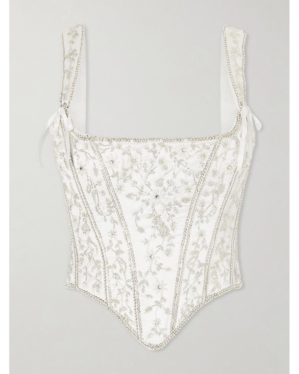 Clio Peppiatt White Brigitte Floral-Embellished Bustier Top