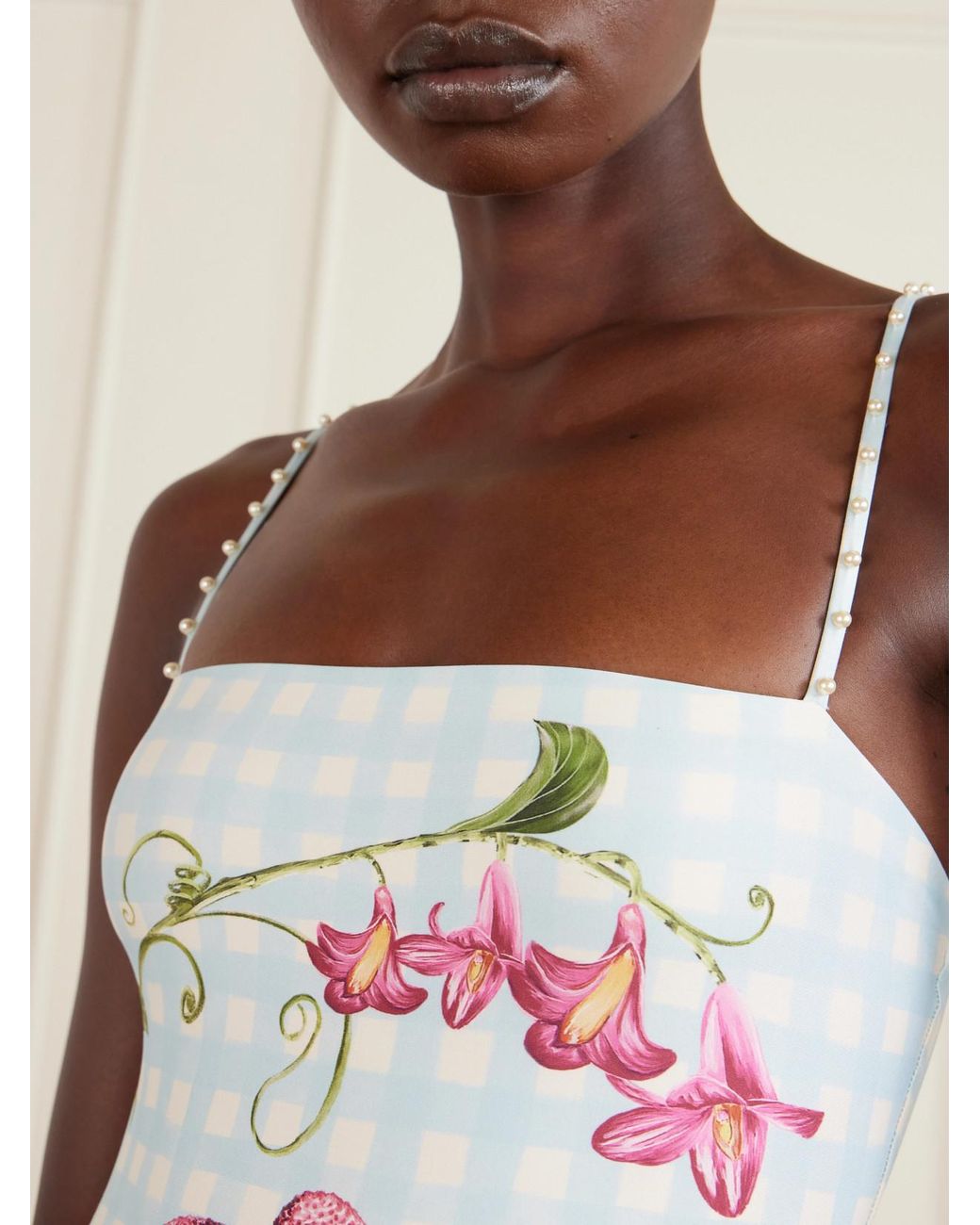 Agua Bendita White Durazno Embellished Printed Recycled Swimsuit
