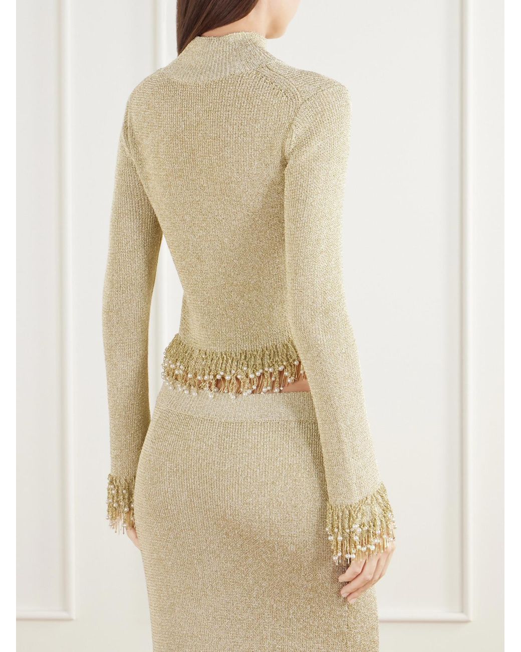 Jonathan Simkhai Natural Tali Bead-Embellished Bouclé Top