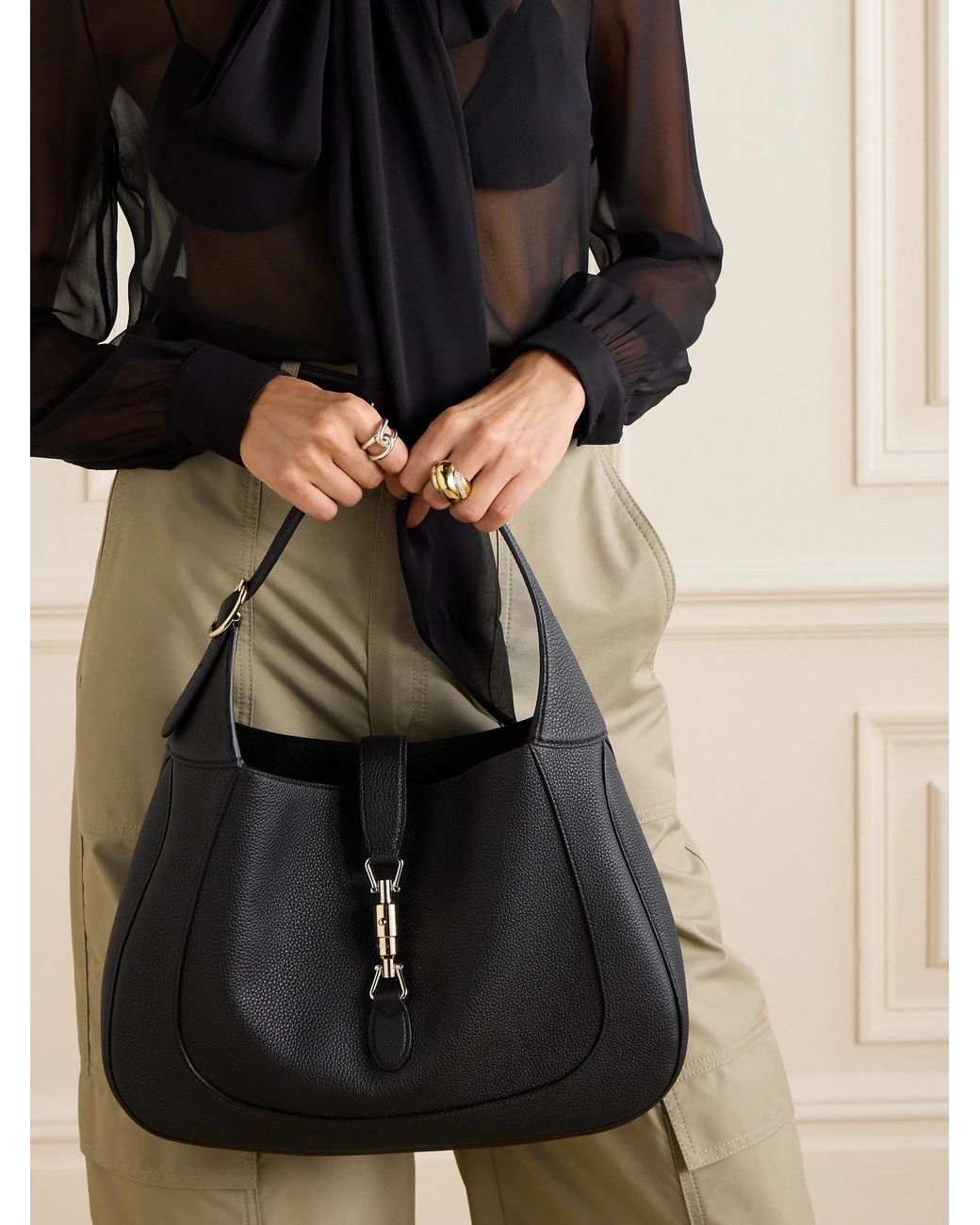 Gucci Black Jackie 1961 Medium Textured-Leather Shoulder Bag