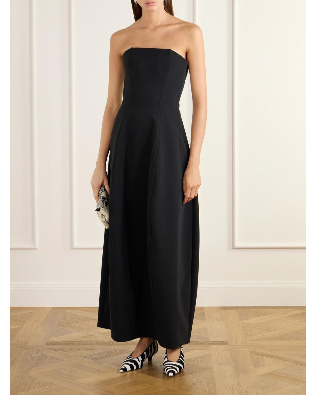 Totême Black Strapless Crepe Maxi Dress