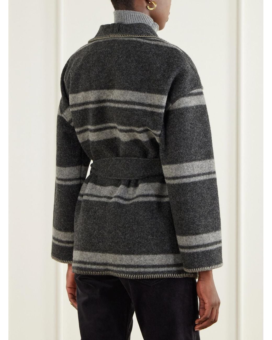 Isabel Marant Gray Brea Belted Striped Knitted Coat