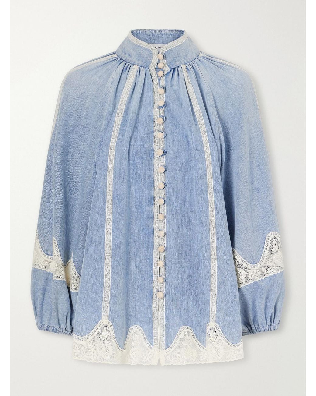 Zimmermann Blue Fairlight Lace-Trimmed Denim Blouse