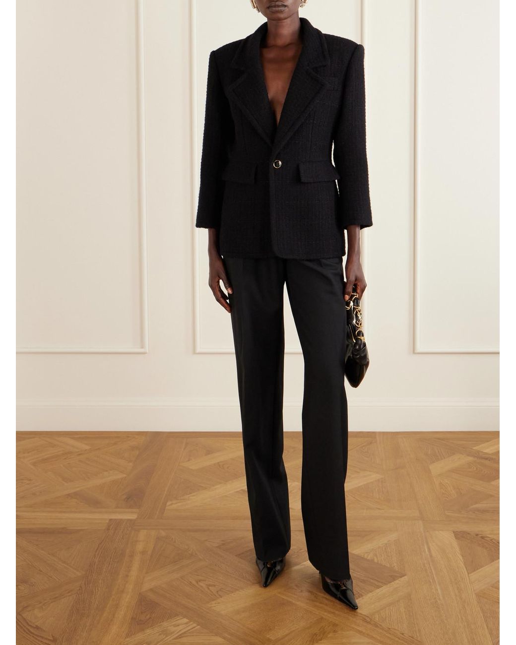 Saint Laurent Black Wool-Blend Tweed Blazer