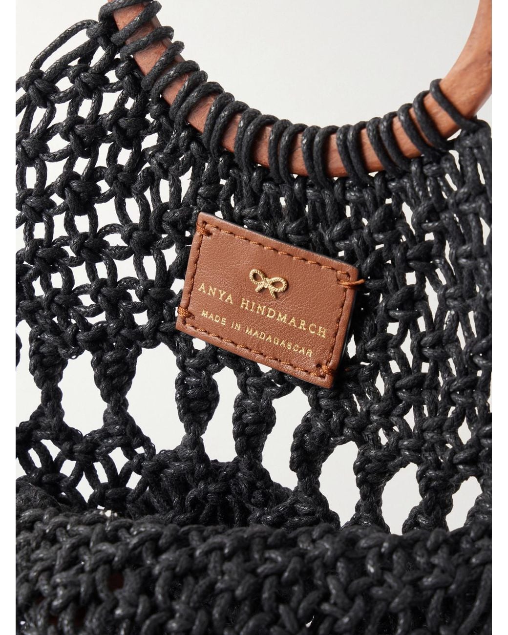 Anya Hindmarch Black Macrame Leather-Trimmed Cotton Clutch