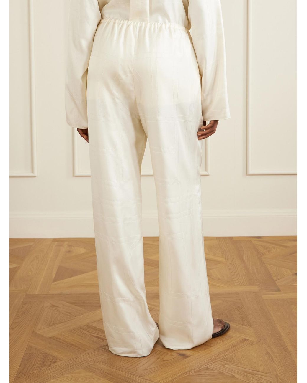 Totême White Monogram Silk Wide-Leg Pyjama Pants