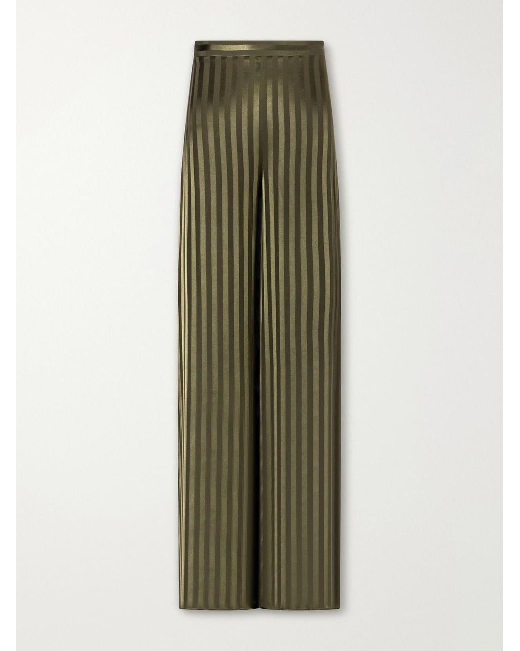 Giuliva Heritage Green The Amanda Striped Silk-Jacquard Wide-Leg Pants