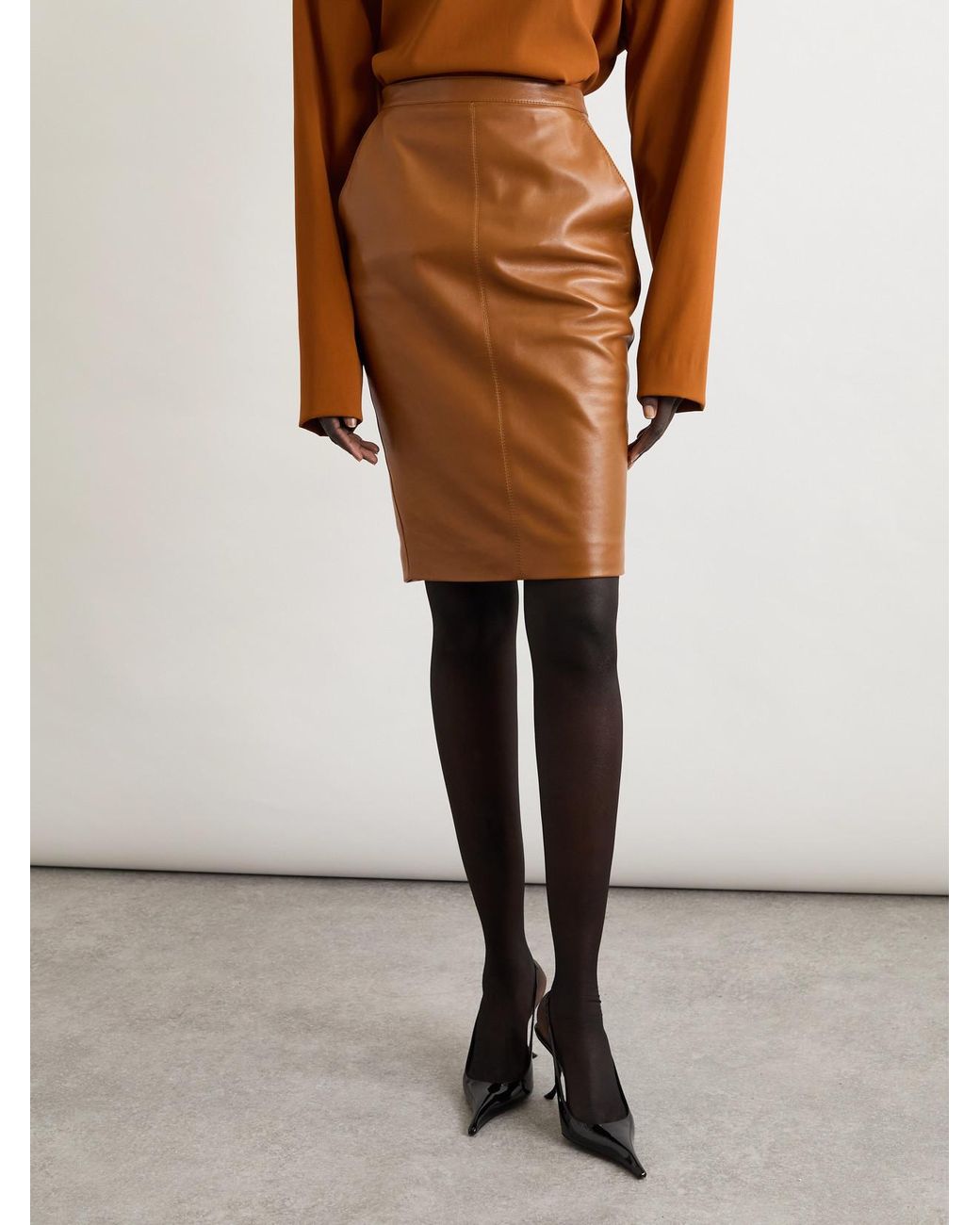 Saint Laurent Brown Leather Skirt