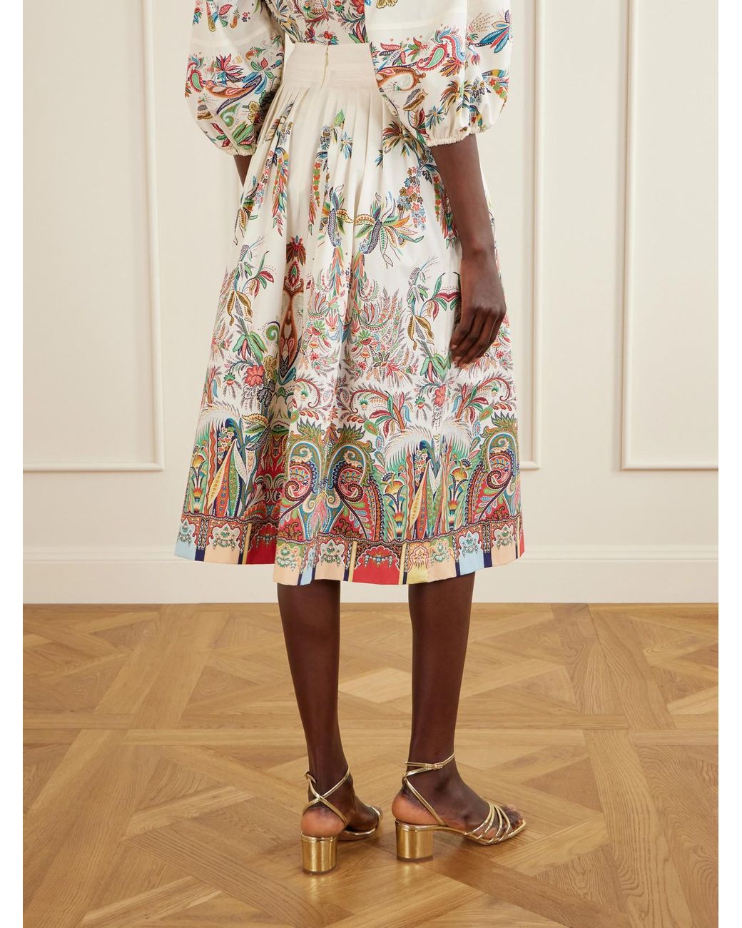 Etro White Paisley-Print Cotton-Poplin Midi Skirt