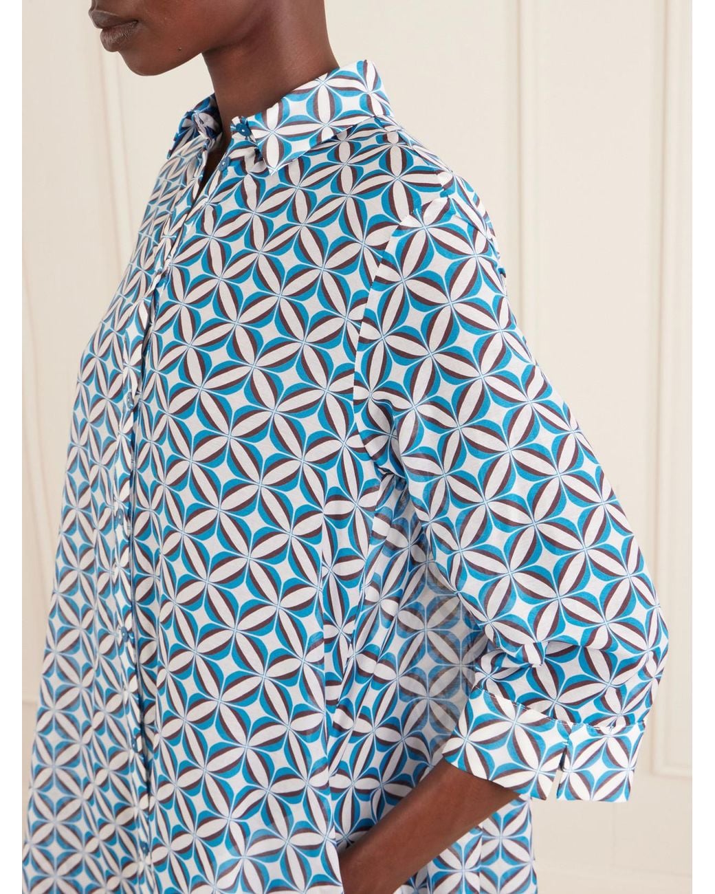 Max Mara Blue Steppa Printed Cotton And Silk-Blend Midi Dress