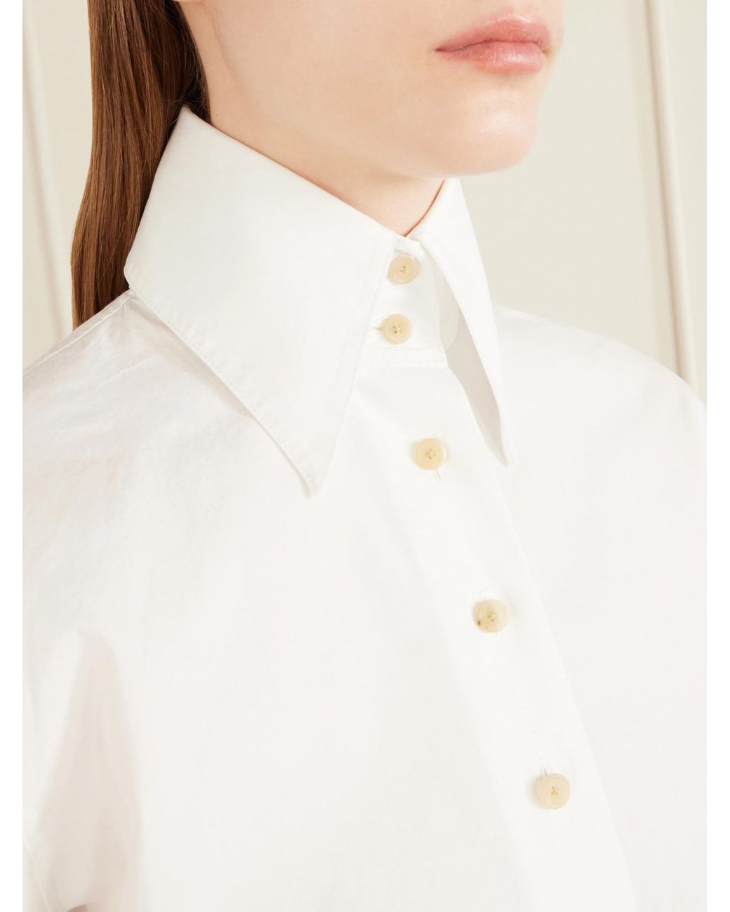 Khaite White Ivy High-Collar Cotton-Poplin Shirt