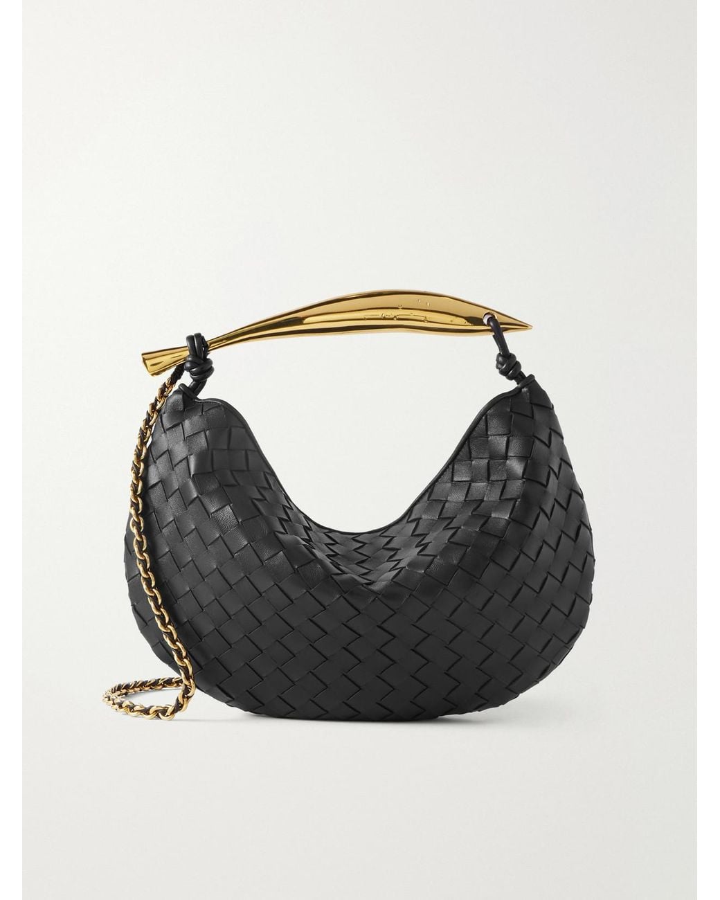 Bottega Veneta Black Sardine Small Intrecciato Leather Shoulder Bag With Chain