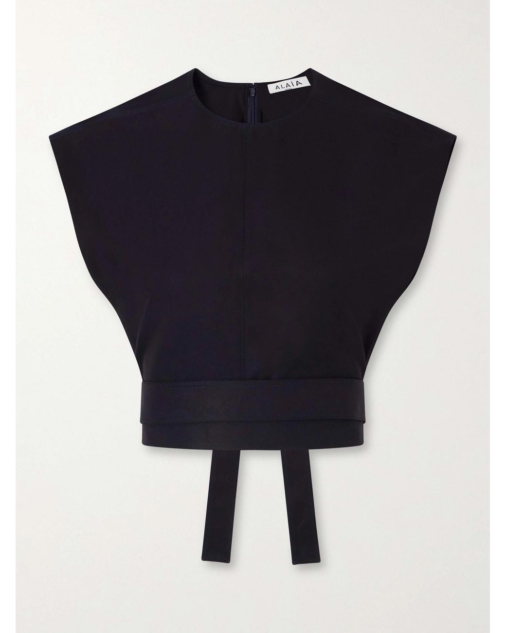 Alaïa Blue Belted Cropped Cotton-Gabardine Top