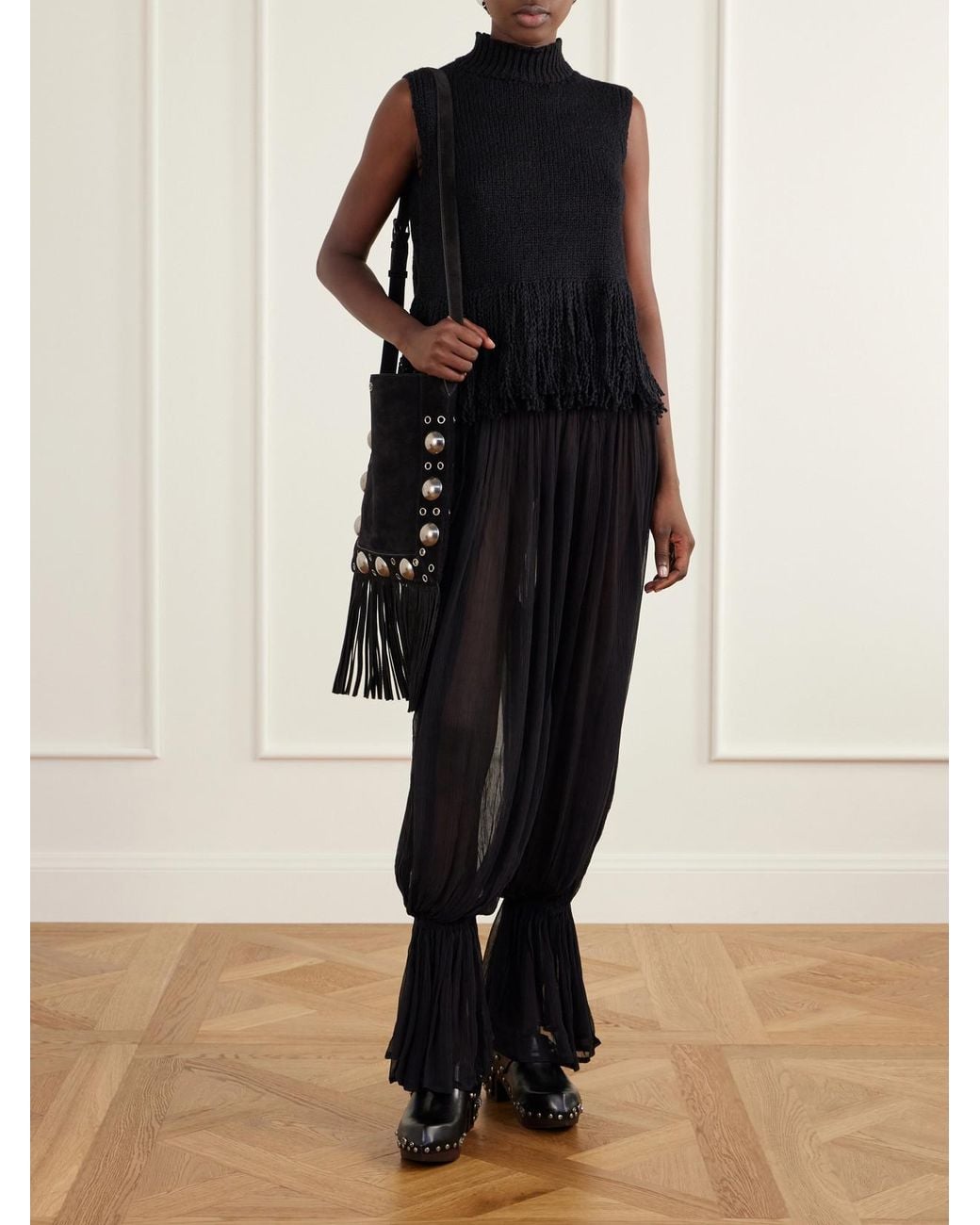 Alix Of Bohemia Black Sonia Onyx Fringed Turtleneck Cotton Sweater