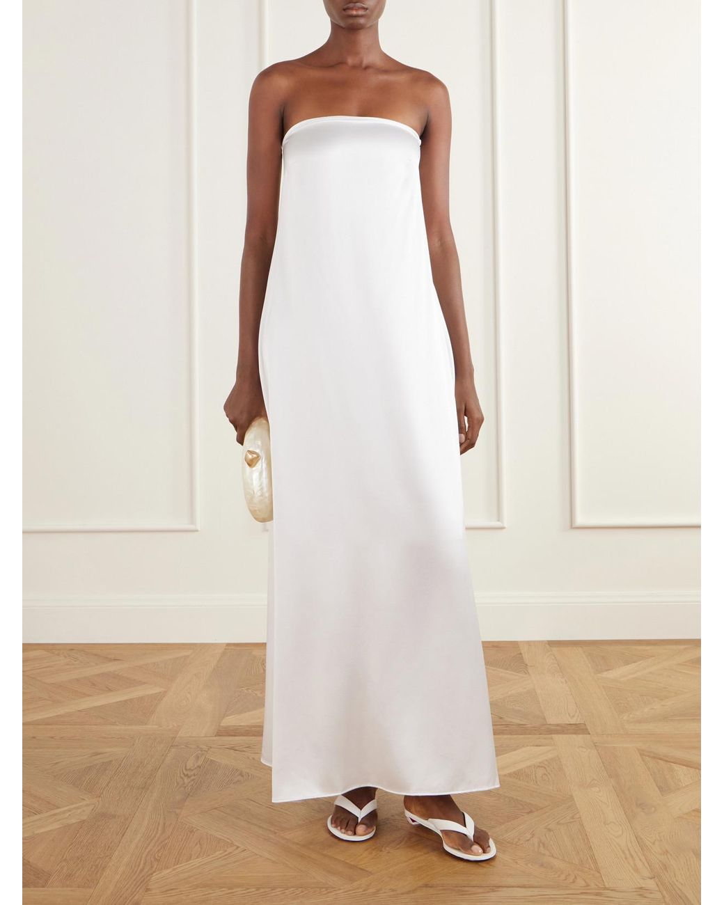 The Park White Edith Strapless Silk-Satin Maxi Dress