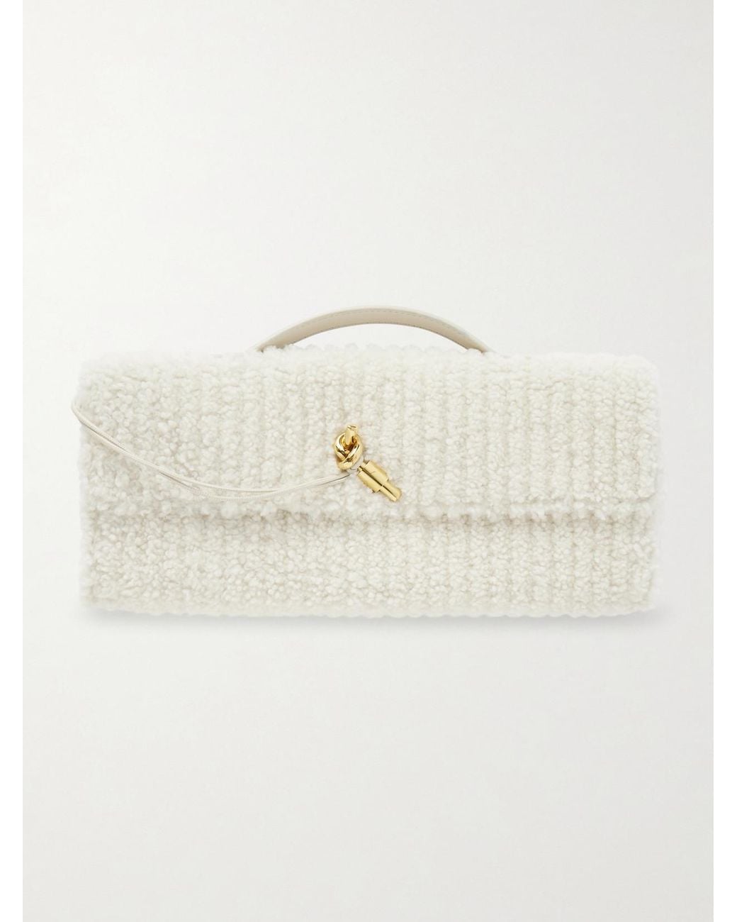 Bottega Veneta Natural Andiamo Long Leather-Trimmed Ribbed Bouclé Clutch