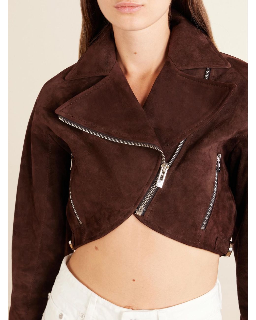 Alaïa Brown Cropped Suede Biker Jacket