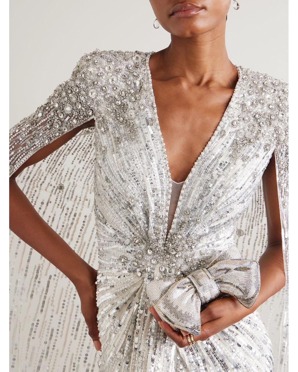 Judith Leiber Natural Bow Just For You Crystal-Embellished-Tone Clutch