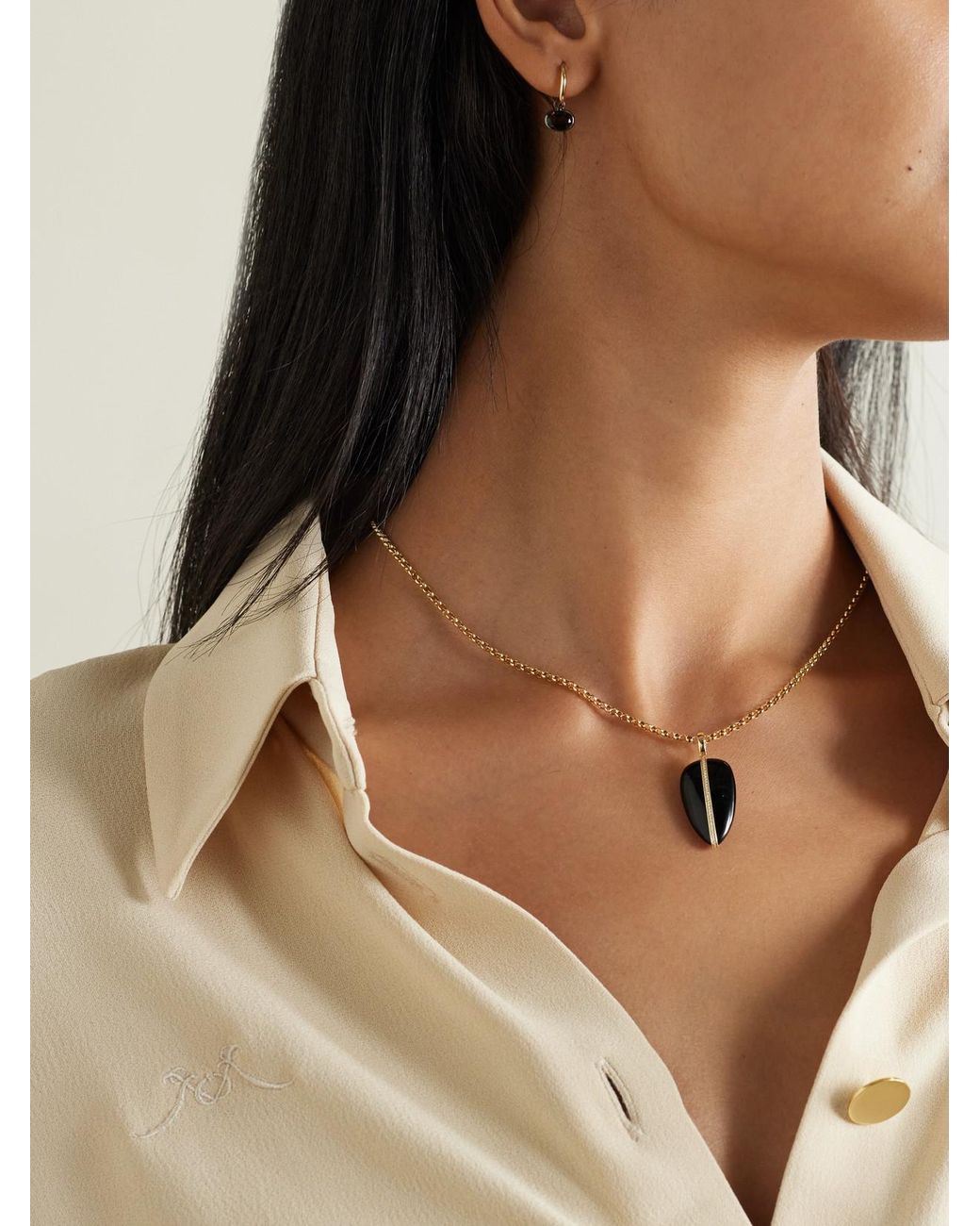 BY PARIAH Natural Net Sustain Pebble 14-Karat Recycled, Onyx And Diamond Pendant