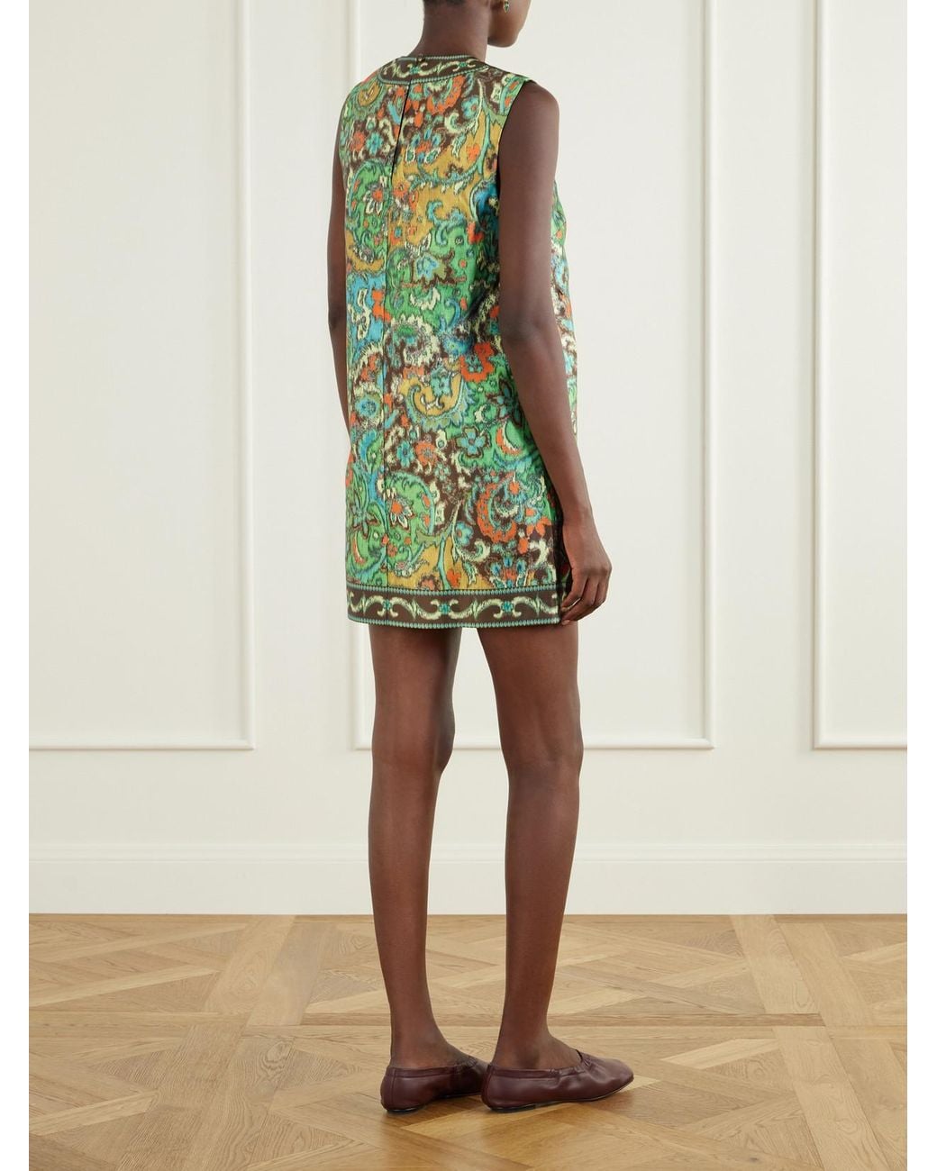 ALÉMAIS Green Charlotte Floral-Jacquard Satin Mini Dress