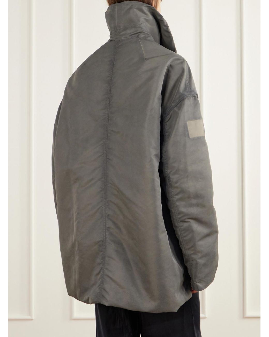 Rick Owens Gray Dracucollar Oversized Distressed Padded Shell Parka