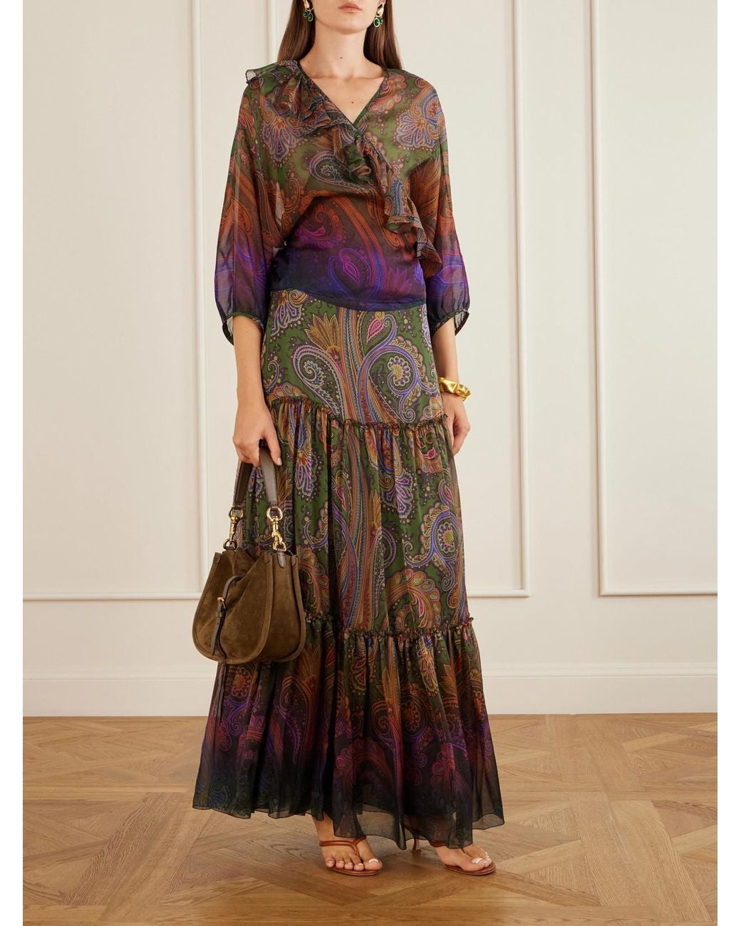 Etro Brown Paisley-Printed Silk Blouse