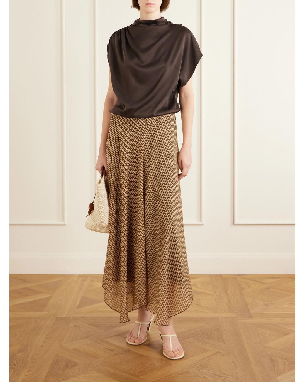 Sir Brown Cooper Asymmetric Printed Chiffon Maxi Skirt