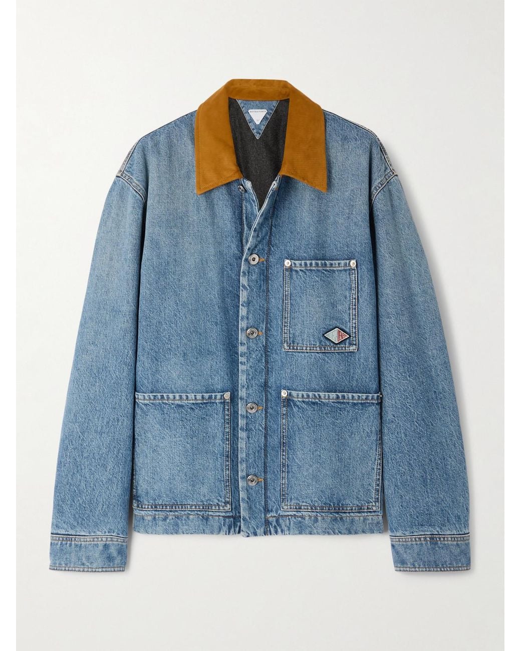 Bottega Veneta Blue Appliquéd Suede-Trimmed Denim Jacket