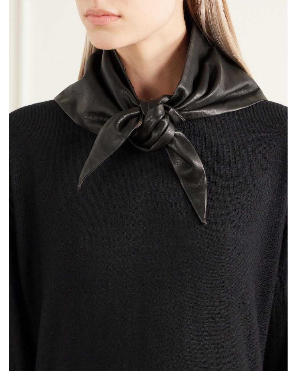 Lemaire Black Textured-Leather Scarf
