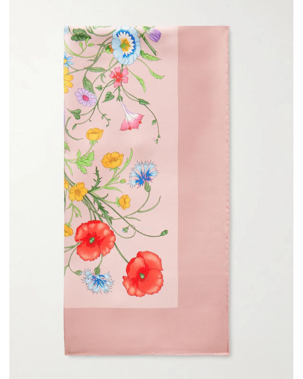 Gucci Pink Flora Floral-Print Silk-Twill Scarf