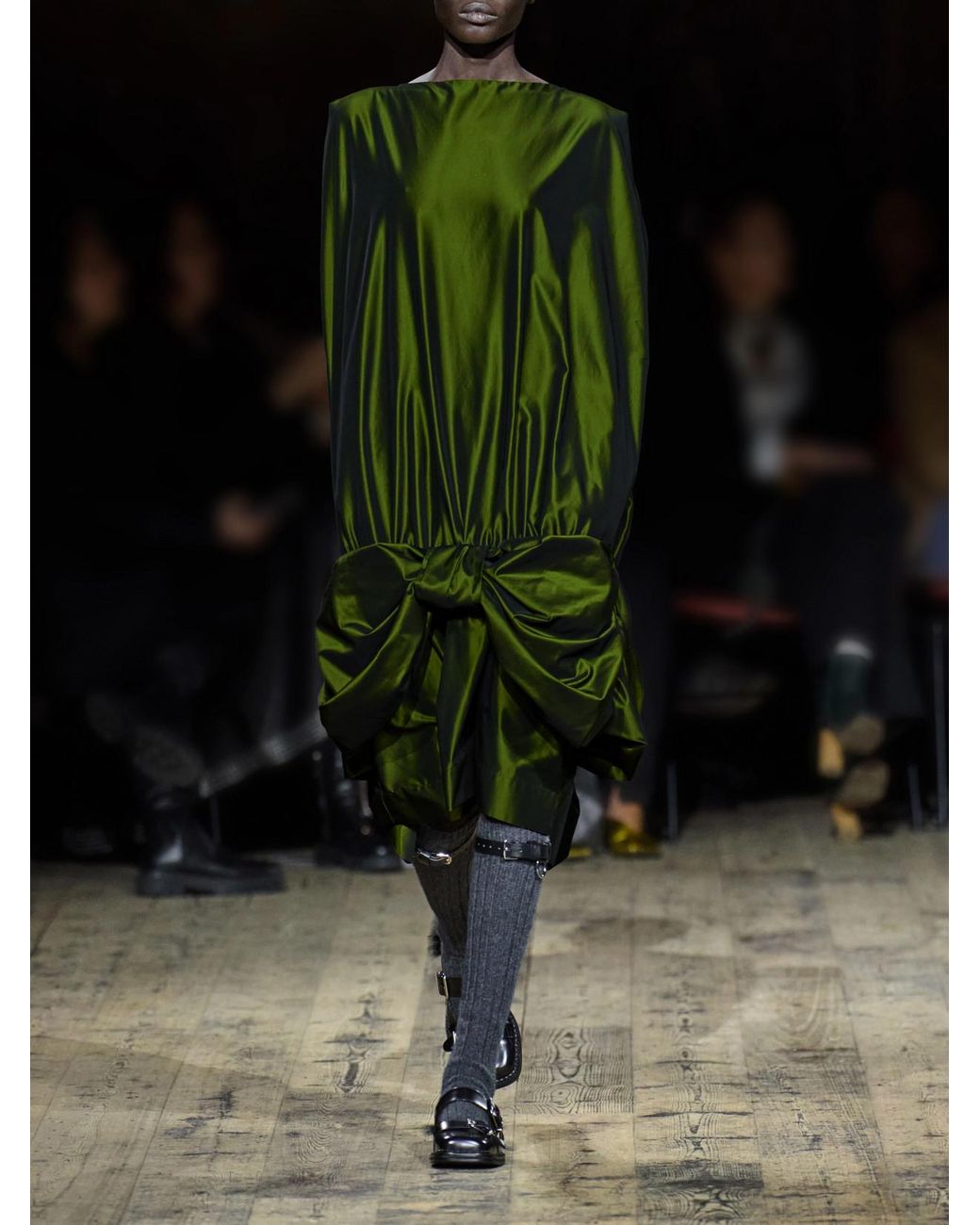 Simone Rocha Green Bow-Detailed Taffeta Midi Dress