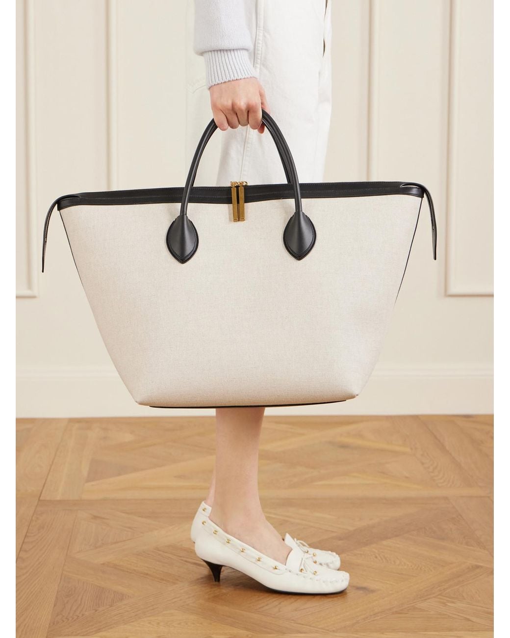 Khaite Natural Kasia Medium Leather-Trimmed Canvas Tote