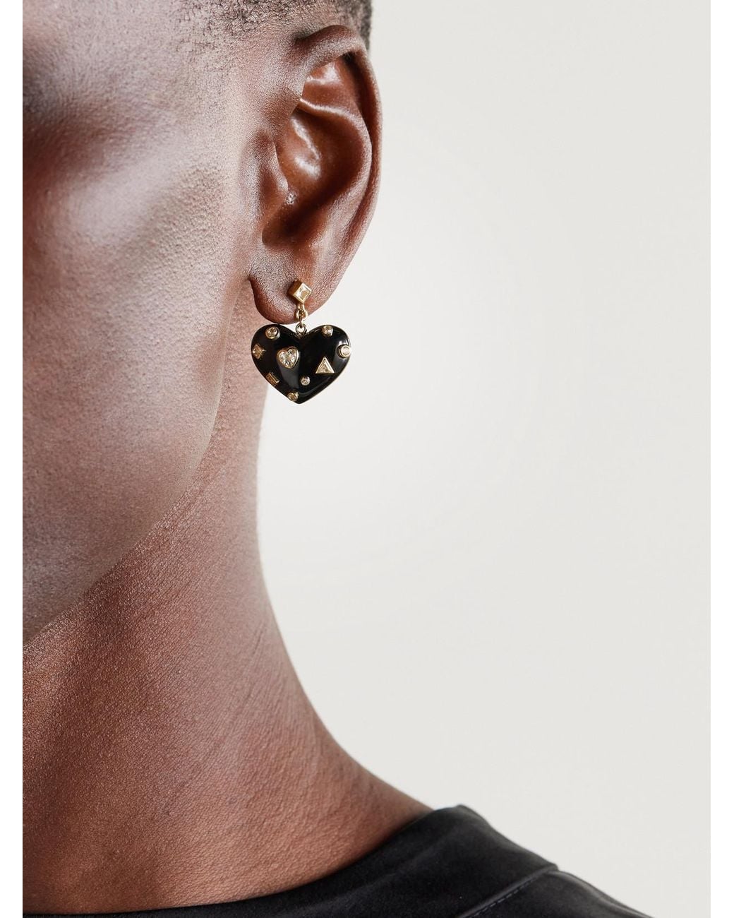 Yvonne Léon Natural Coeur Confettis 9-Karat, Onyx And Topaz Earrings
