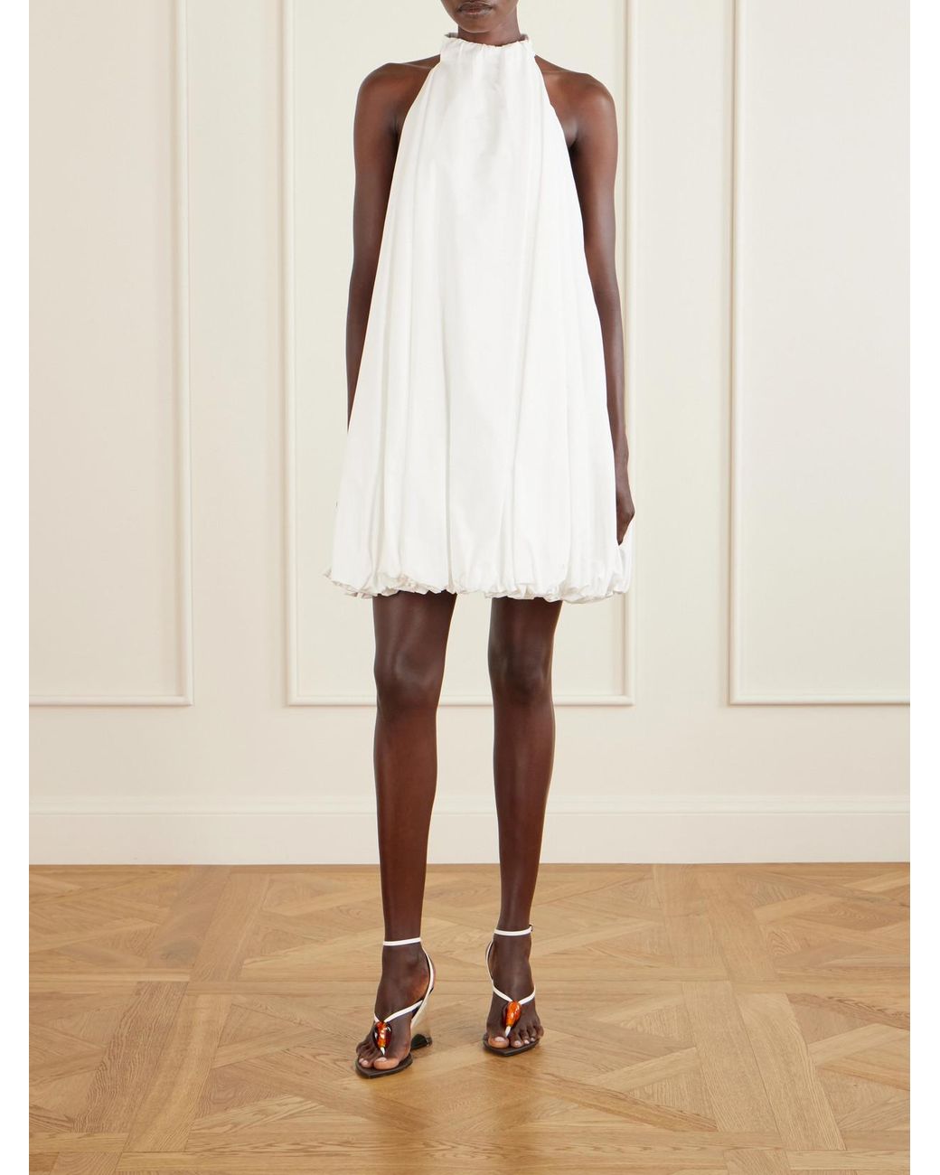 Alaïa White Halterneck Cotton-Poplin Balloon Mini Dress