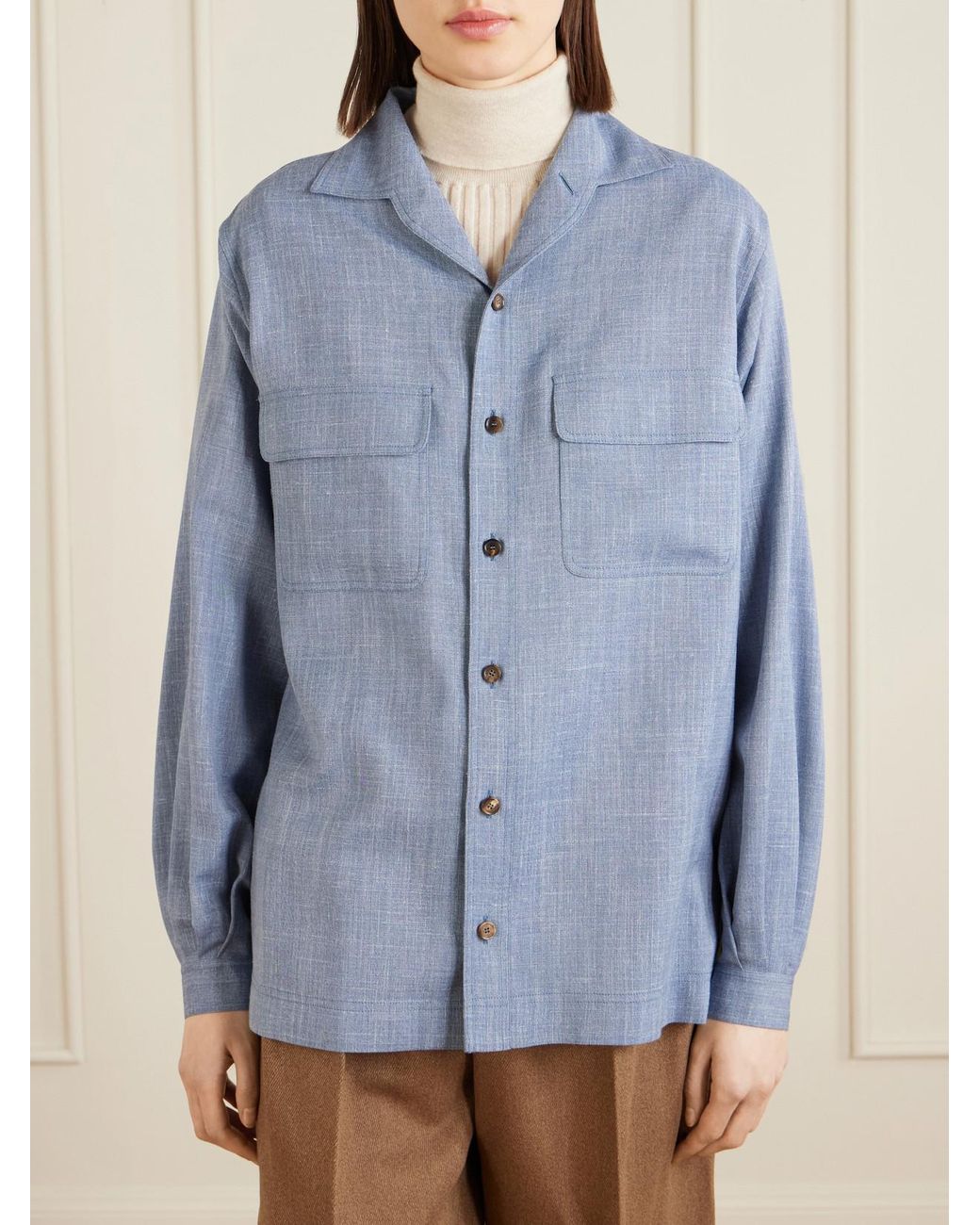 Loro Piana Blue Ida Wool, Silk And Linen-Blend Shirt