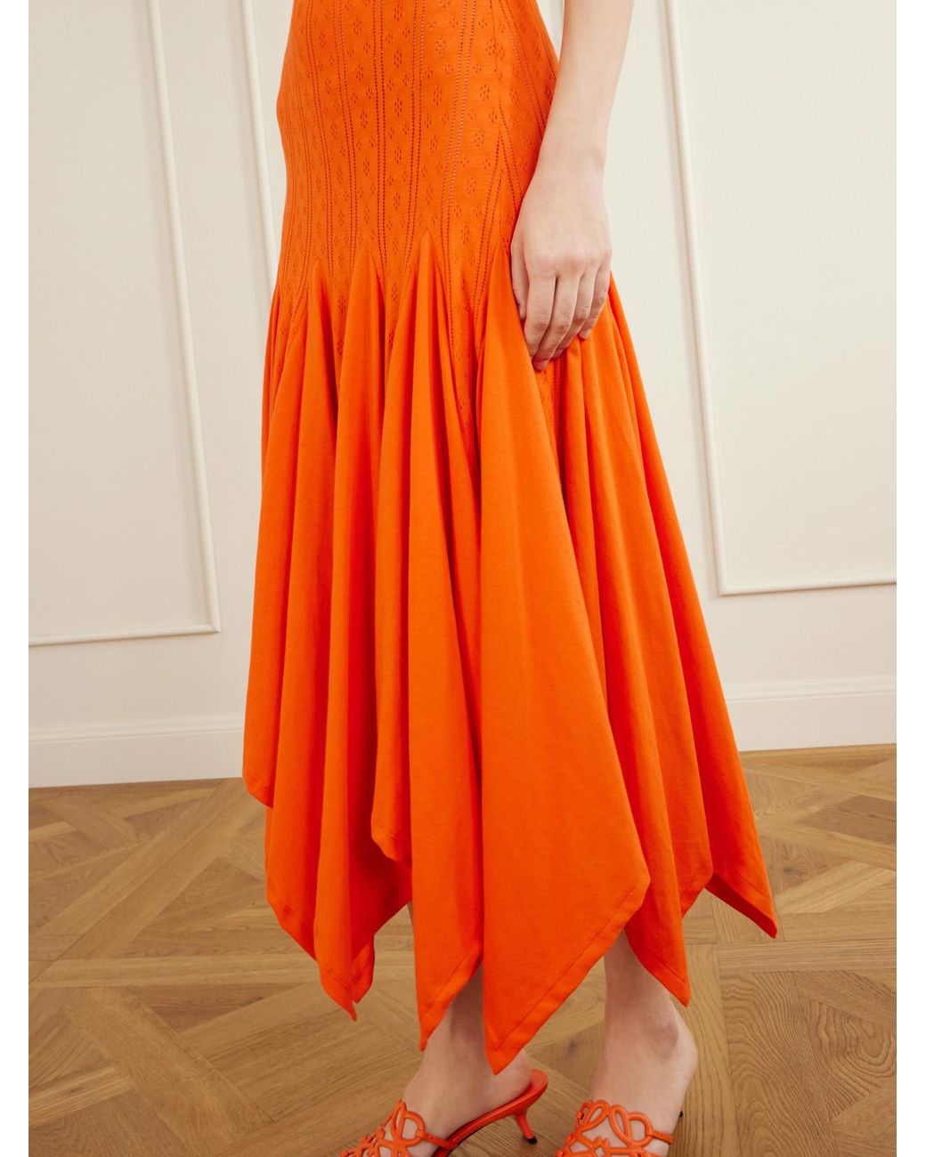 Loewe Orange Paula's Ibiza Pointelle-Knit Cotton-Jersey Midi Dress