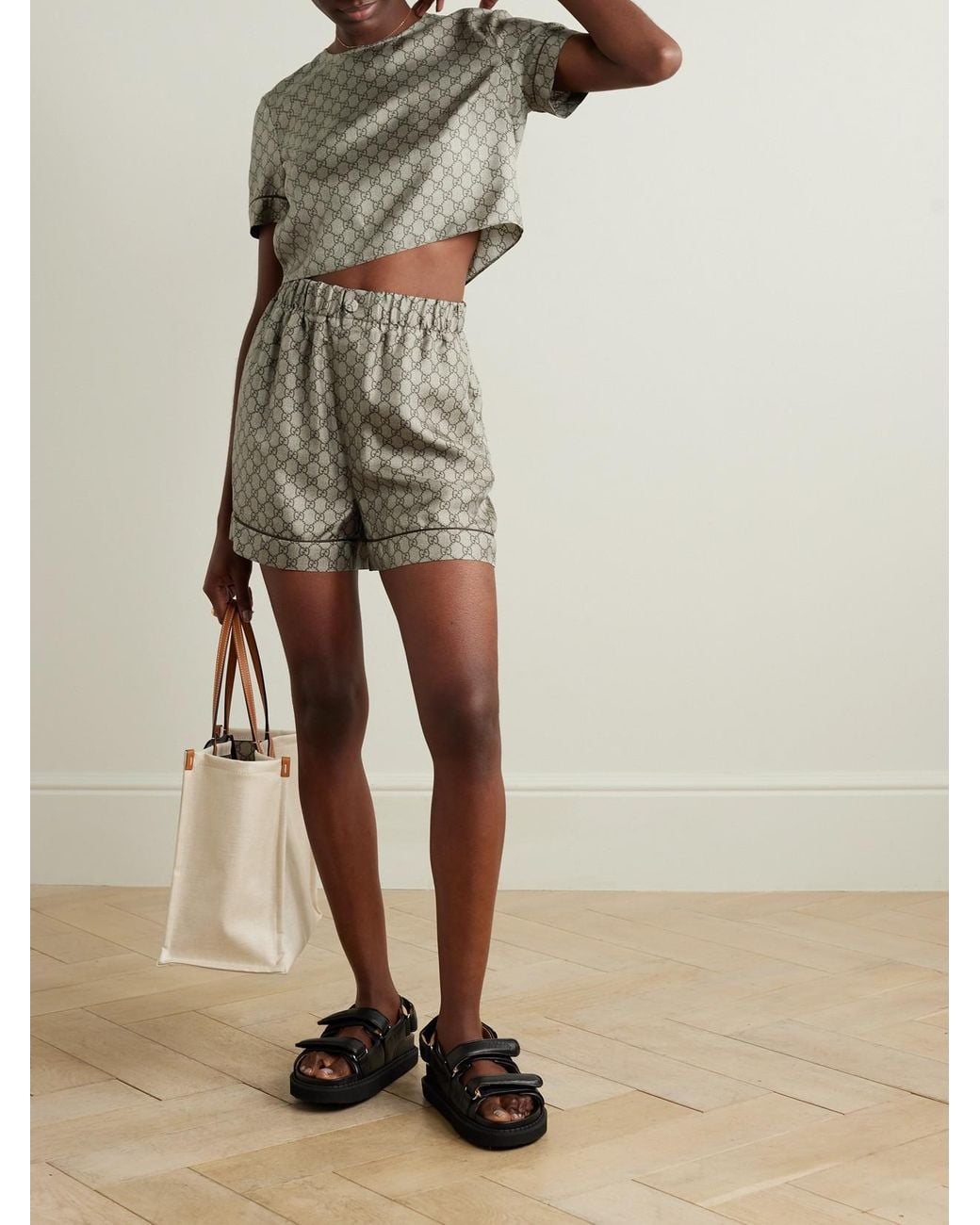 Gucci Gray Gg Supreme Printed Silk-Twill Shorts