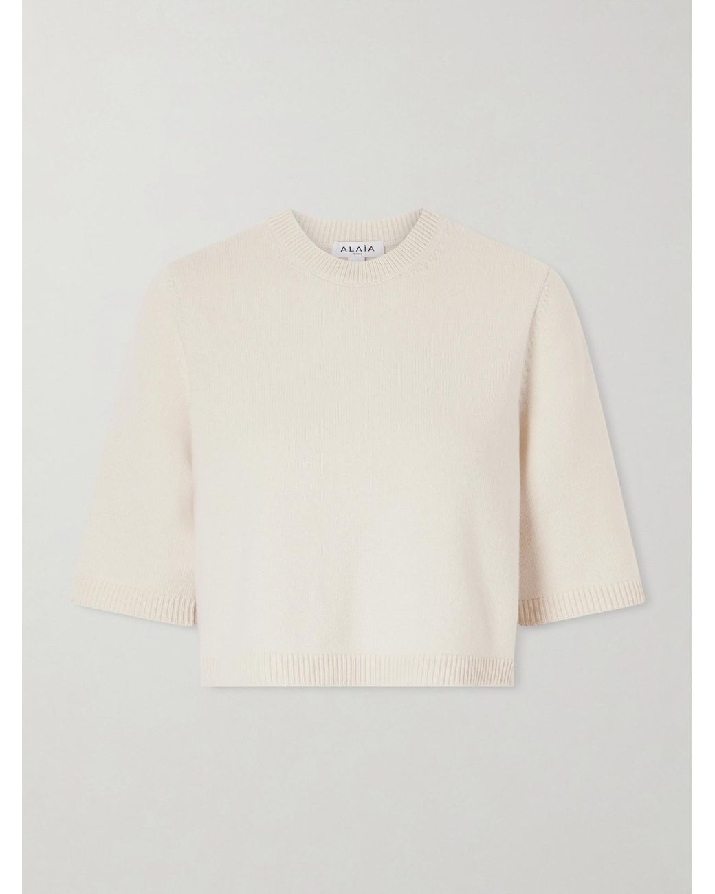Alaïa Natural Cropped Cashmere-Blend Sweater