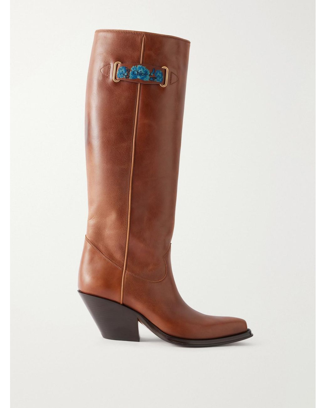 Chloé Brown Azelan Embroidered Leather Knee Boots