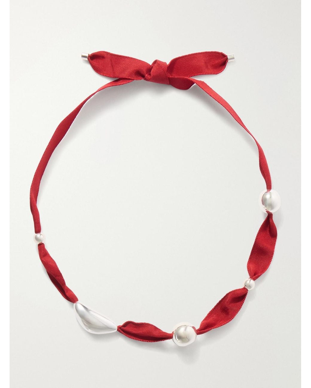 Camille Surault Red Grigri Sterling And Silk Necklace