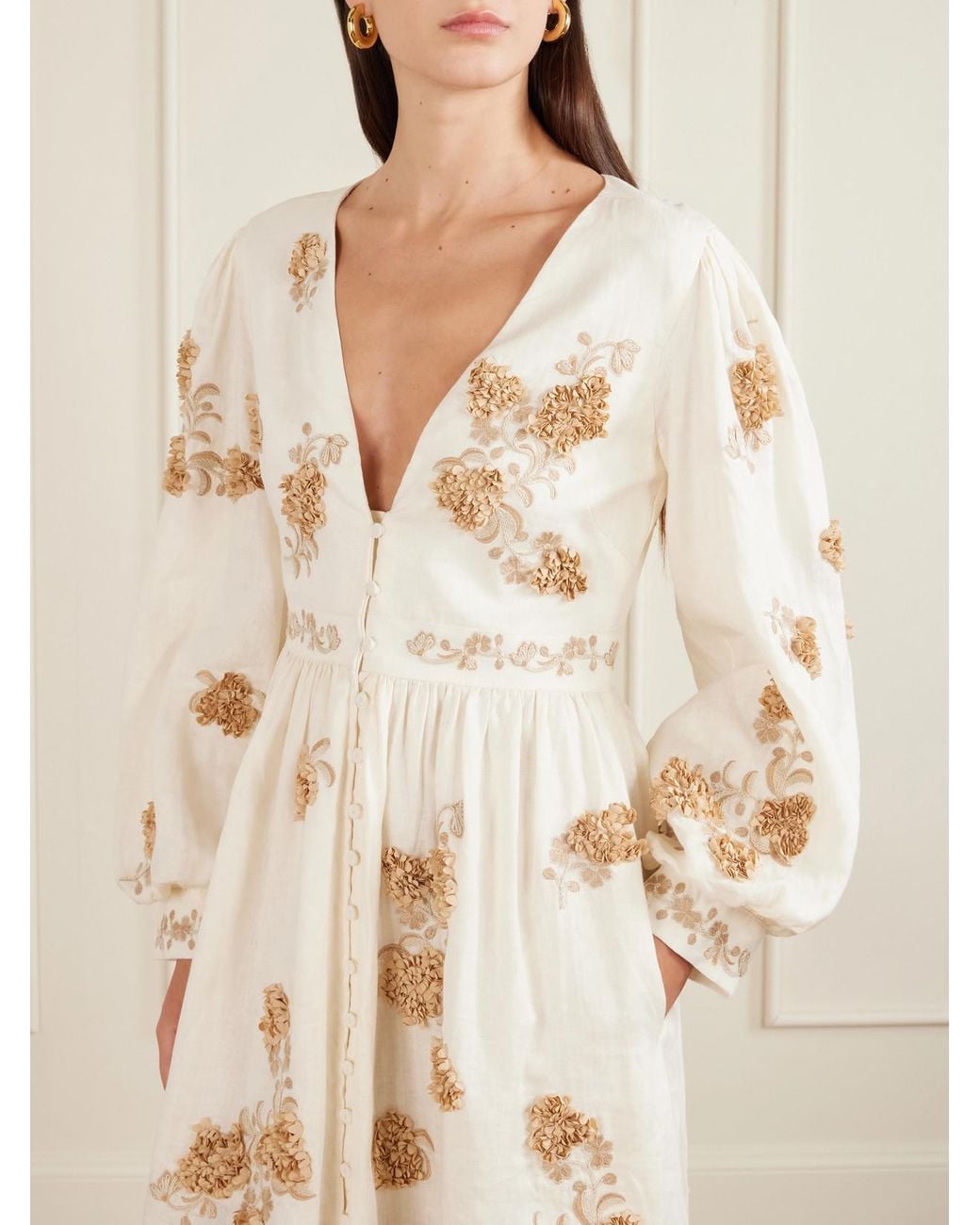 Agua Bendita Natural Frambuesa Embroidered Cotton Maxi Dress