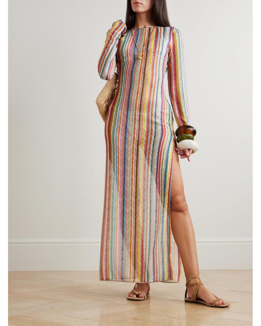 Missoni Natural Mare Striped Metallic Crochet-Knit Maxi Dress