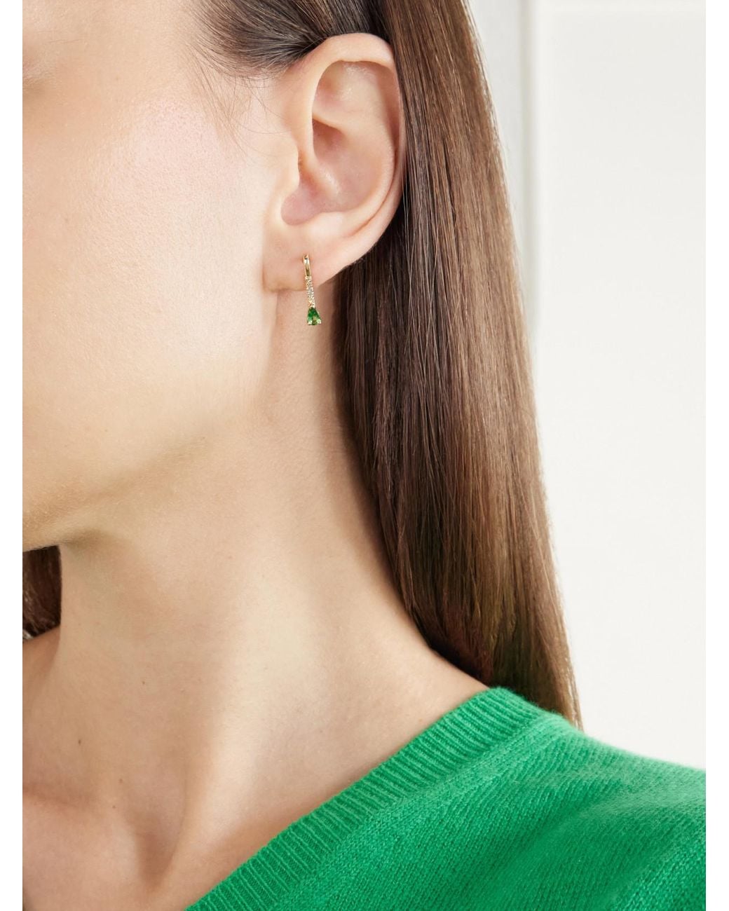 Loren Stewart White Mini Gemstone Diamond Safety Pin 14-Karat Tsavorite And Diamonds Earring