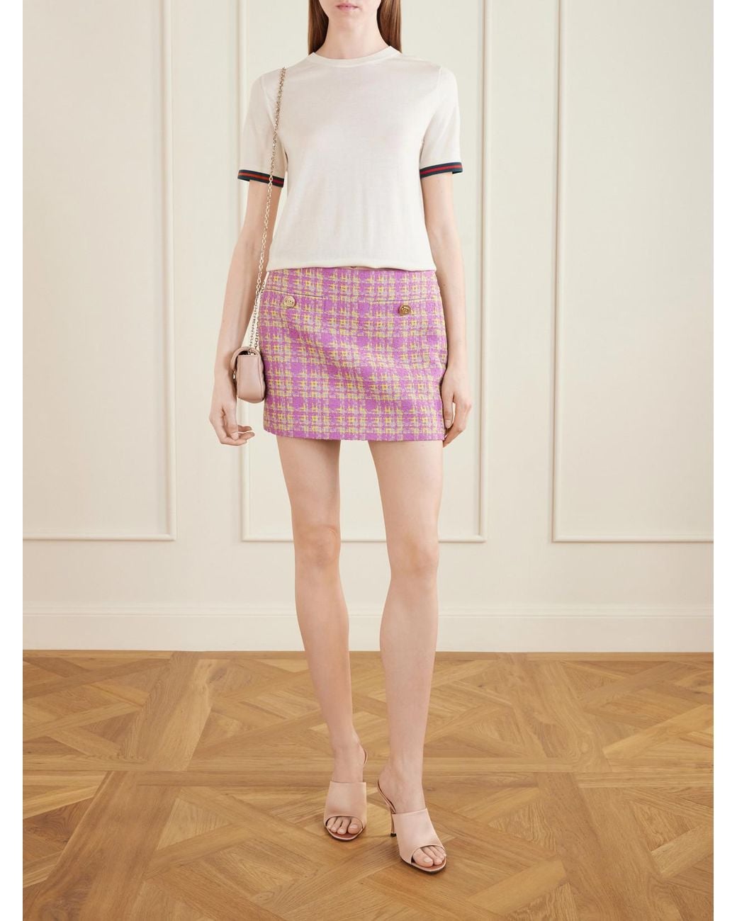 Gucci Pink Cotton-Blend Tweed Mini Skirt