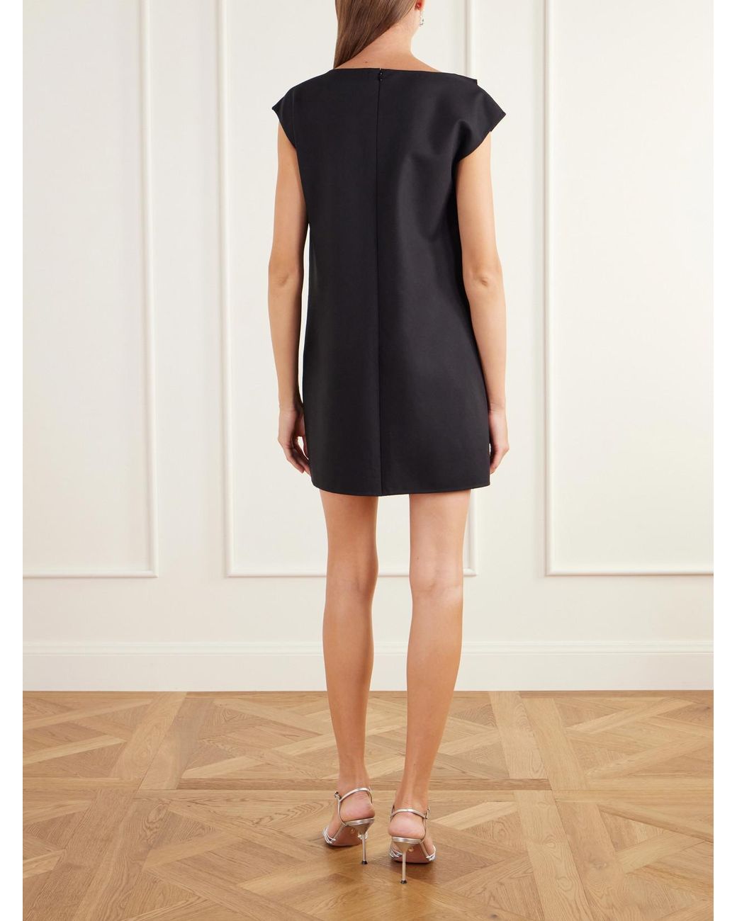 Oscar de la Renta Black Draped Double-Faced Stretch-Wool Mini Dress